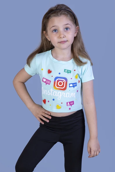 Toontoy Kız Çocuk Kalpli Instagram Baskılı Tişört ürün görseli 1