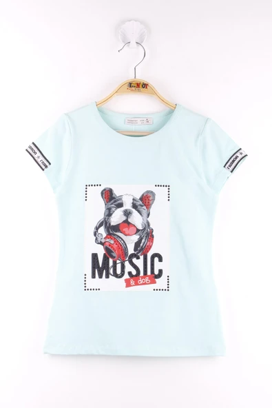 Toontoy Kız Çocuk Kol Kulaklıklı Köpek Baskılı Tişört ürün görseli 1