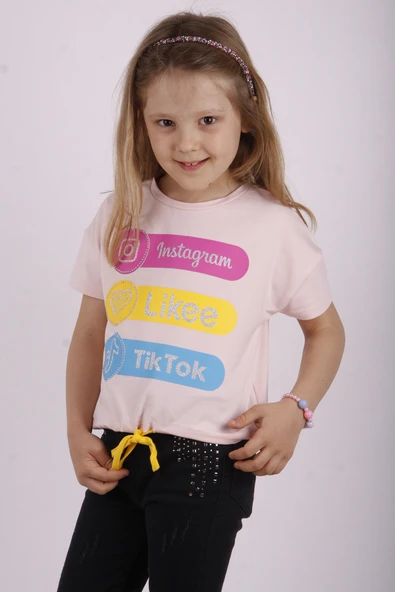 Toontoy Kız Çocuk Instagram Baskılı Tişört ürün görseli 1