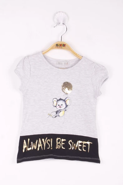 Toontoy Kız Çocuk Pul İşlemeli Baskılı T-Shirt ürün görseli 1