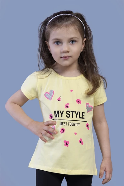 Toontoy Kız Çocuk Kalp Baskılı Tişört ürün görseli 1