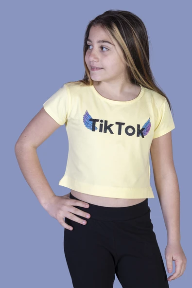 Toontoy Kız Çocuk Ön Arka TikTok Baskılı Tişört ürün görseli 1