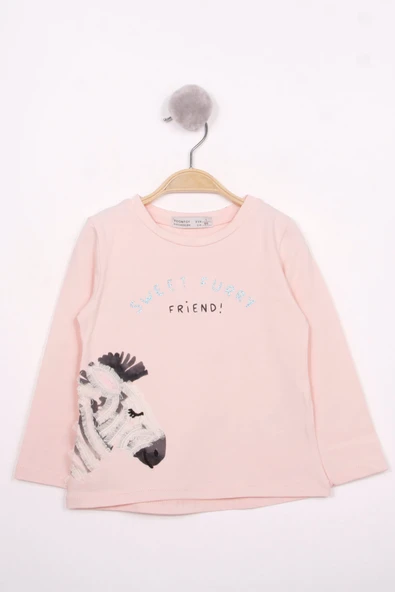 Toontoy Kız Çocuk Zebra Baskılı Nakışlı T-Shirt ürün görseli 1