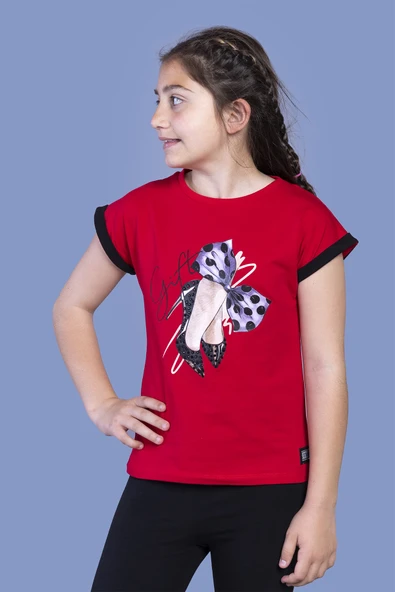 Toontoy Kız Çocuk Baskılı Bisiklet Yaka Kısa Kollu Tişört ürün görseli 1
