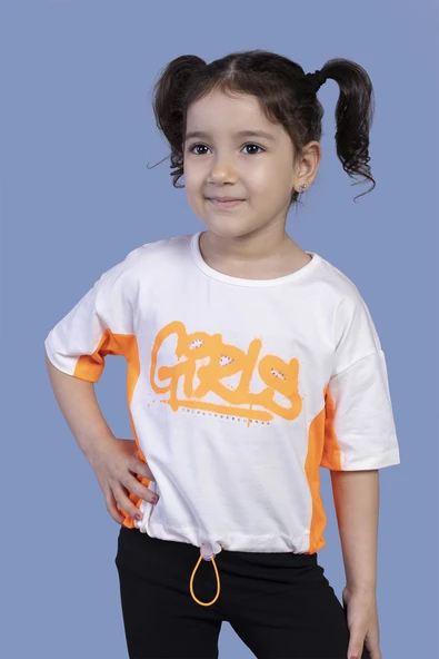 Toontoy Kız Çocuk Garni Detaylı Baskılı Tişört ürün görseli 1