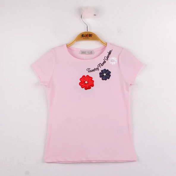 Toontoy Kız Çocuk Çiçek Nakışlı Tişört ürün görseli 1