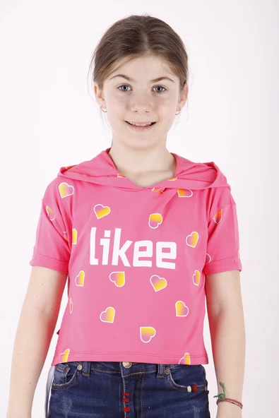 Toontoy Kız Çocuk Likee Baskılı Kapüşonlu Tişört ürün görseli 1