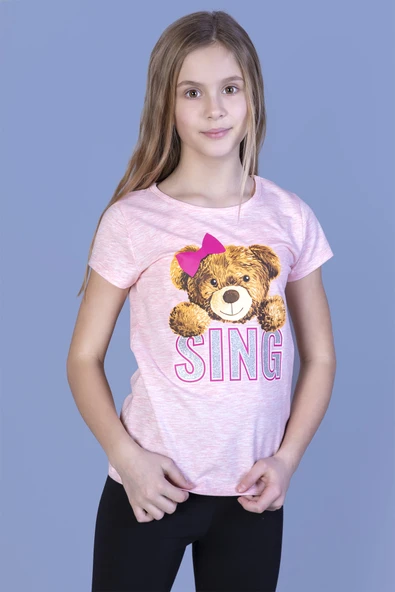 Toontoy Kız Çocuk Ayıcıklı Sıng Baskılı Tişört ürün görseli 1
