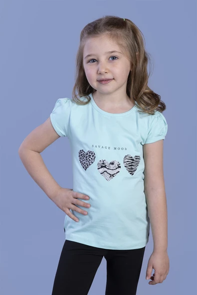 Toontoy Kız Çocuk Simli Kalp Desenli T-Shirt ürün görseli 1