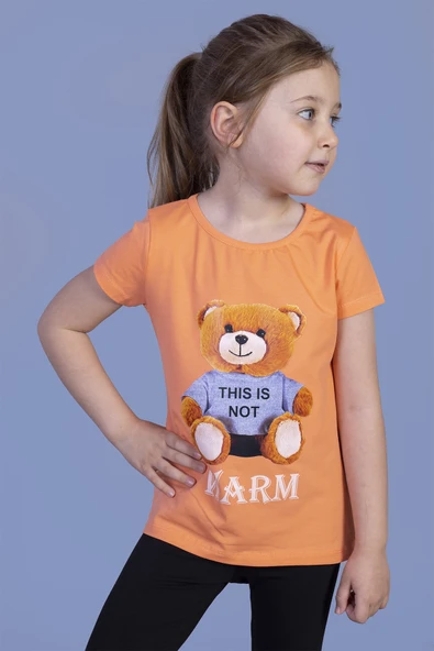 Toontoy Kız Çocuk Ayıcık Baskılı Tişört ürün görseli 1