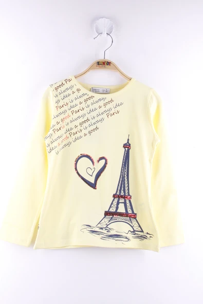 Toontoy Kız Çocuk Paris Baskılı Pul Detaylı Tişört ürün görseli 1