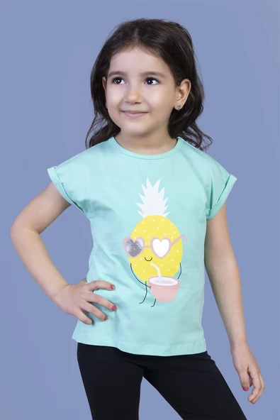 Toontoy Kız Çocuk Ananas Baskılı Tişört ürün görseli 1