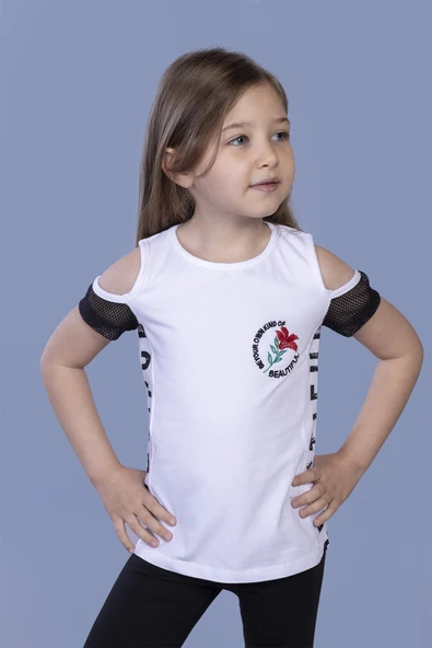 Toontoy Kız Çocuk Göğsü Nakışlı Tişört ürün görseli 1