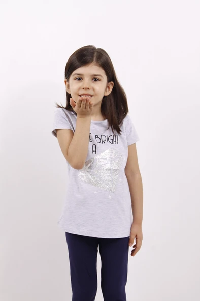 Toontoy Kız Çocuk Elmas Taş Nakışlı Tişört ürün görseli 1