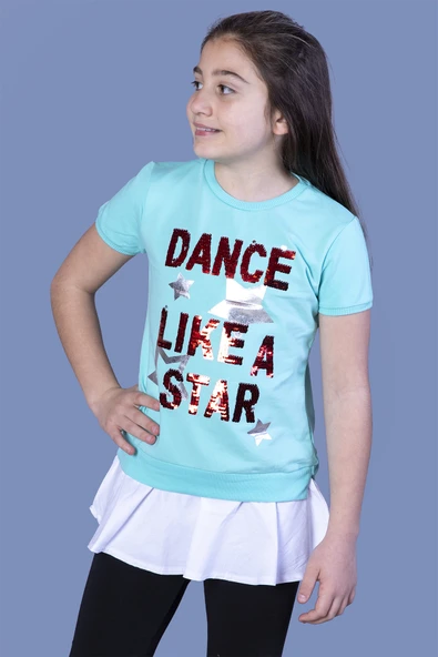 Toontoy Kız Çocuk Dance Pul Nakışlı Tişört ürün görseli 1