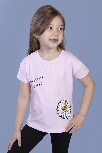 Toontoy Kız Çocuk Papatya Baskılı Tişört ürün görseli 1