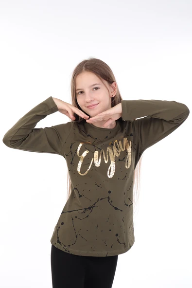 Toontoy Kız Çocuk Varaklı Enjoy Baskılı T-Shirt ürün görseli 1