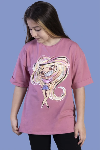 Toontoy Kız Çocuk Baskılı Düşük Kol Tişört ürün görseli 1