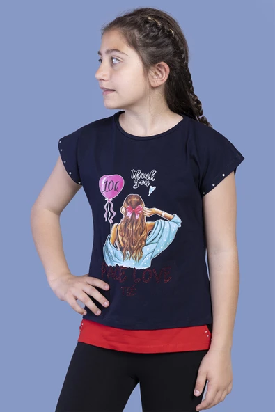 Toontoy Kız Çocuk Garni Detaylı Taş İşlemeli Baskılı Tişört ürün görseli 1