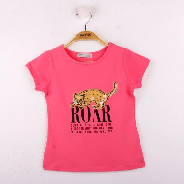 Toontoy Kız Çocuk Leopar Baskılı Pullu Tişört - Resim 3