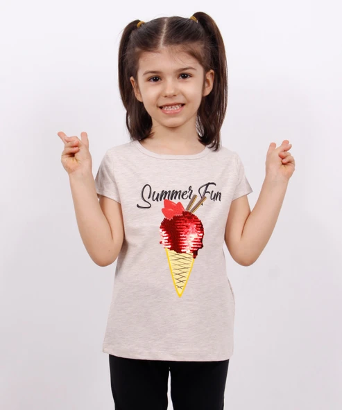 Toontoy Kız Çocuk Dondurma Baskılı Tişört ürün görseli 1