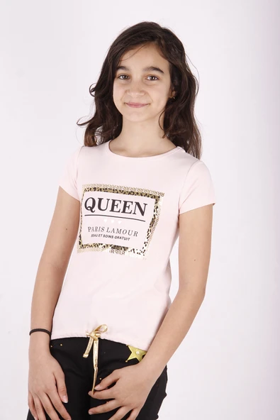 Toontoy Kız Çocuk Queen Varak Leoapar Baskılı Tişört ürün görseli 1