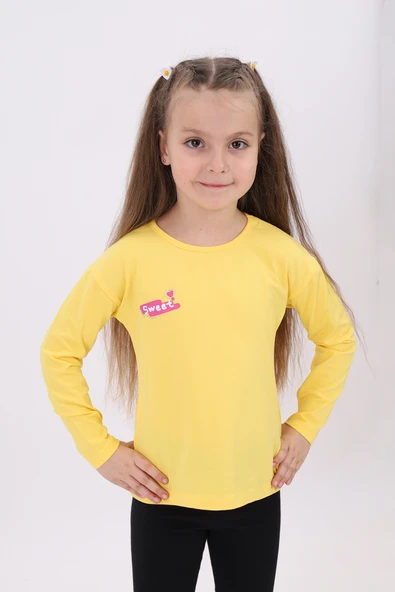 Toontoy Kız Çocuk Baskılı Bisiklet Yaka Uzun Kollu Tişört ürün görseli 1