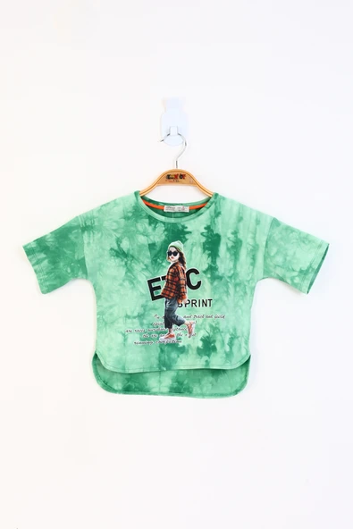 Toontoy Kız Çocuk Batik Desenli Düşük Kol Baskılı Tişört ürün görseli 1