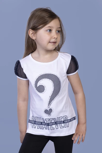Toontoy Kız Çocuk Nakışlı Taş İşlemeli Tişört ürün görseli 1