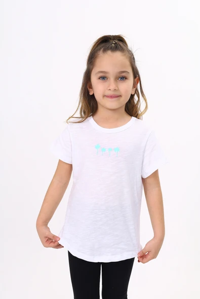 Toontoy Kız Çocuk Baskılı Bisiklet Yaka Kısa Kollu Tişört ürün görseli 1