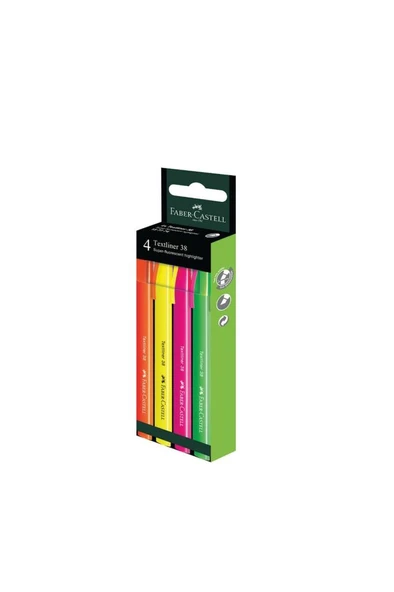 Faber Castell 38 Textliner 4'lü Fosforlu Kalem Seti ürün görseli 1