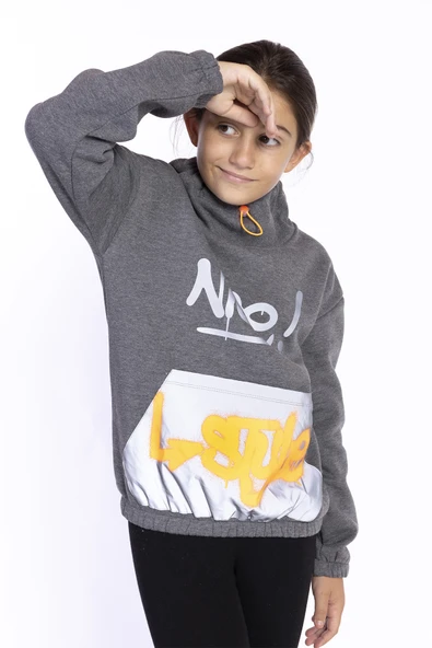 Toontoy Kız Çocuk Bol Yaka Reklektörlü Kanguru Cepli Sweatshirt ürün görseli 1