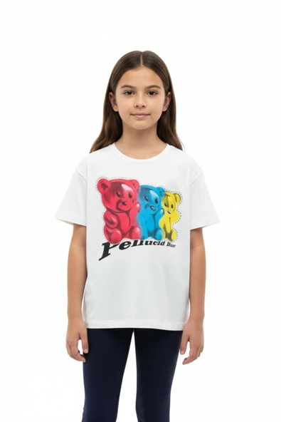 Toontoy Kız Çocuk Baskılı Bisiklet Yaka Kısa Kollu Tişört  22235 ürün görseli 1