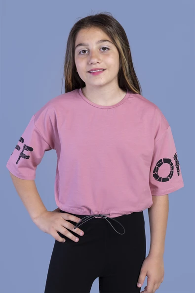 Toontoy Kız Çocuk Of Baskılı Crop Tişört ürün görseli 1