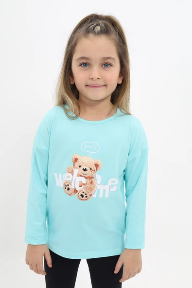 Toontoy Kız Çocuk Baskılı Bisiklet Yaka Uzun Kollu Tişört ürün görseli 1