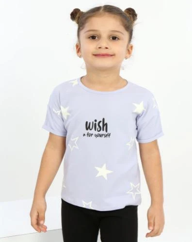 Toontoy Kız Çocuk Wish A For Yourself Yıldız Baskılı Tişört ürün görseli 1