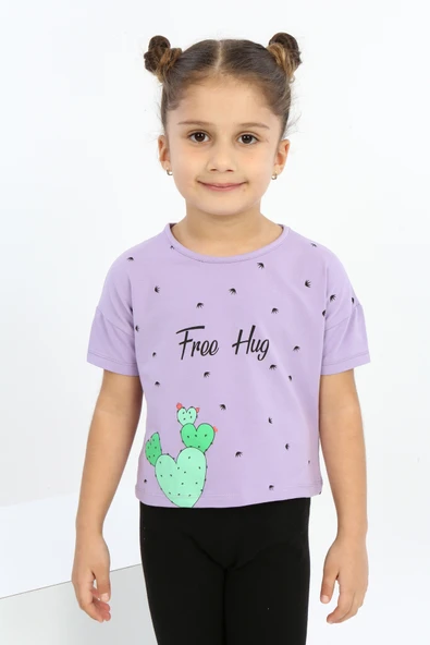 Toontoy Kız Çocuk Free Hug Kalpli Baskılı Tişört ürün görseli 1