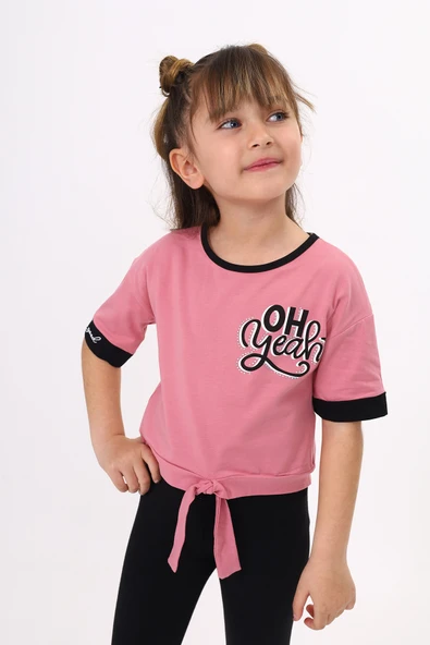 Toontoy Kız Çocuk Önü Bağlama Detaylı Baskılı Tişört ürün görseli 1