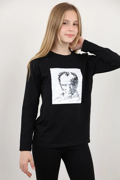 Toontoy Unisex Çocuk Atatürk Bayraklı Çift Taraflı Pullu Tişört ürün görseli 1
