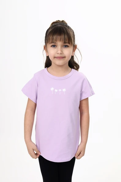 Toontoy Kız Çocuk Baskılı Bisiklet Yaka Kısa Kollu Tişört ürün görseli 1