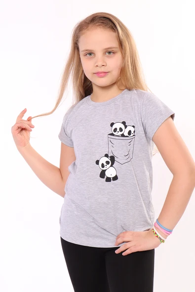 Toontoy Kız Çocuk Baskılı Bisiklet Yaka Kısa Kollu Tişört ürün görseli 1
