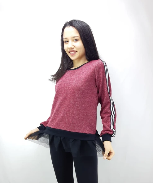 Toontoy Kız Çocuk Kol Üstü Ve Arkası Şeritli Sweatshirt ürün görseli 1