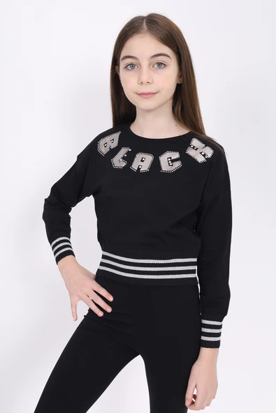 Toontoy Kız Çocuk Sweatshirt Black Varak Baskılı ürün görseli 1