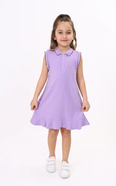 Toontoy Kız Çocuk Polo Yaka Etek Fırfırlı Elbise ürün görseli 1