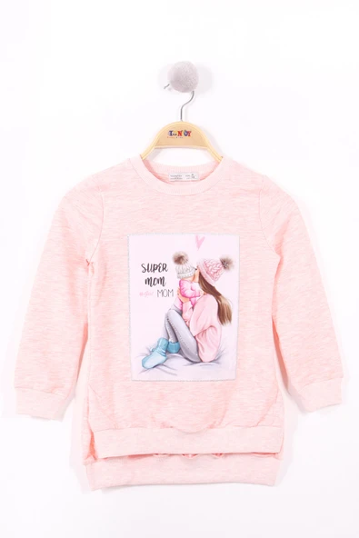 Toontoy Kız Çocuk Regular Fit Bisiklet Yaka Baskılı Yırtmaçlı Sweatshirt - Arkası Uzun & 2 İplik ürün görseli 1