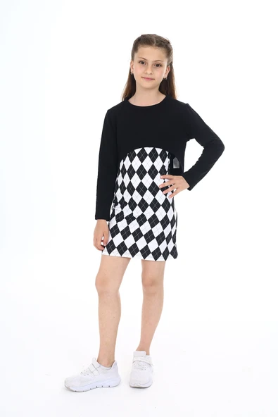 Toontoy Kız Çocuk 2'li Takım Baskılı Regular Fit Kare Yaka Askılı Elbise & Bisiklet Yaka Uzun Kollu Asimetrik Sweatshirt ürün görseli 1
