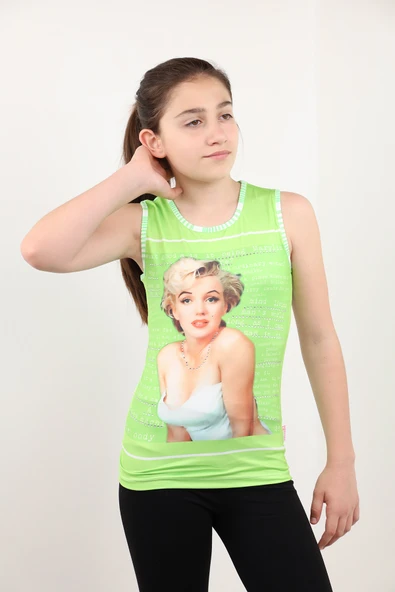 Toontoy Kız Çocuk Atlet Marliyn Monroe Baskılı Taş İşlemeli ürün görseli 1