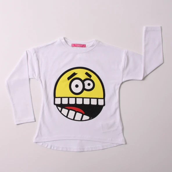 Toontoy Kız Çocuk Relax Fit Bisiklet Yaka Emoji Baskılı Sweatshirt - 31/1 penye ürün görseli 1