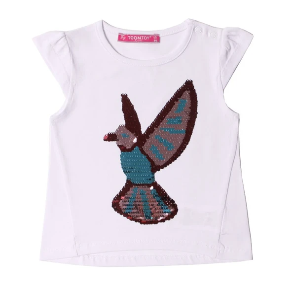 Toontoy Kız Bebek Tişört Pullu Kuş Baskı - Resim 3