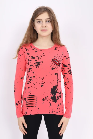 Toontoy Kız Çocuk Regular Fit Bisiklet Yaka Baskılı Sweatshirt - Lazer Kesim & Penye ürün görseli 1